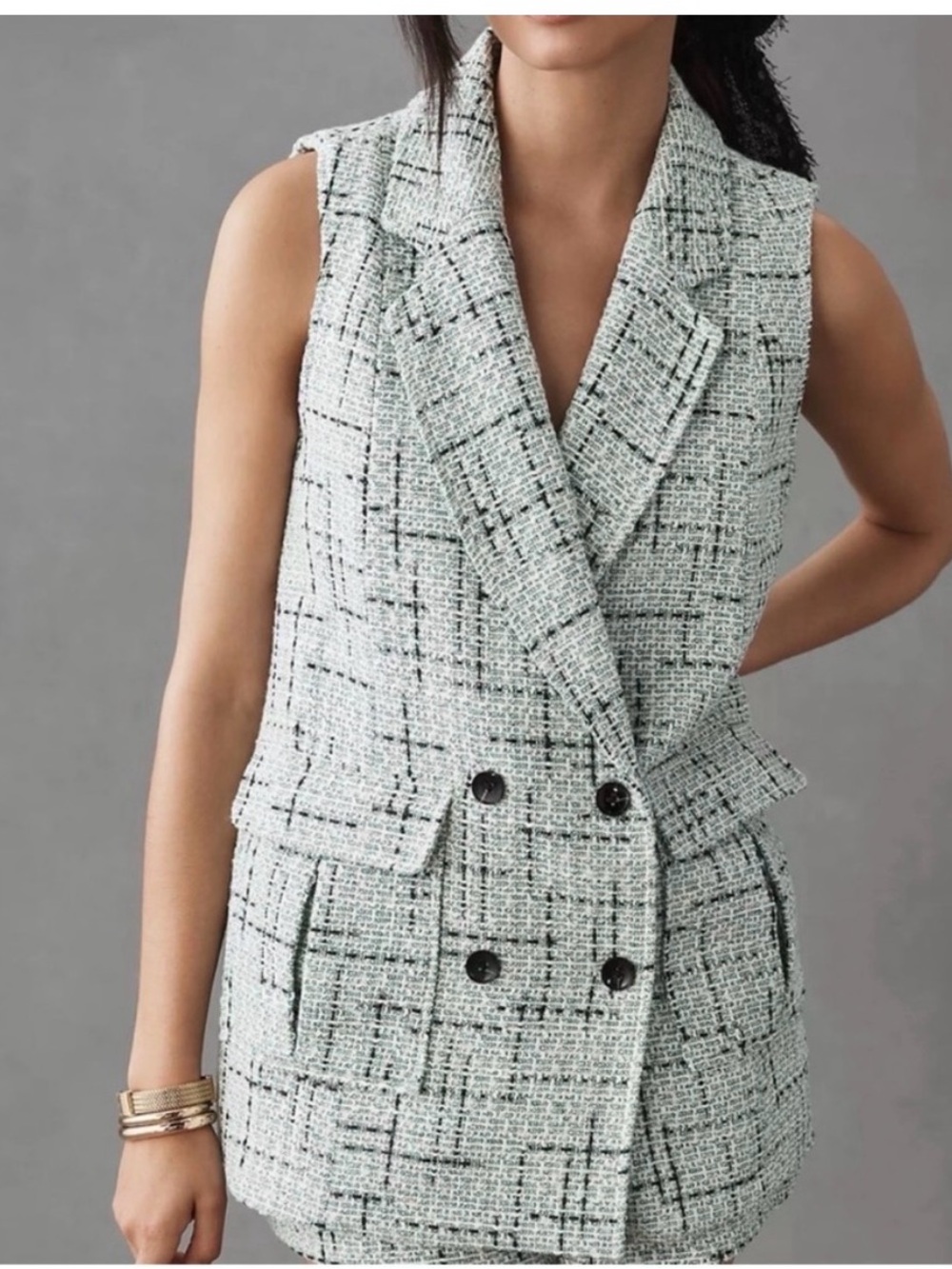 Maeve Anthropologie Tweed Long Blazer Vest Jacket size 6